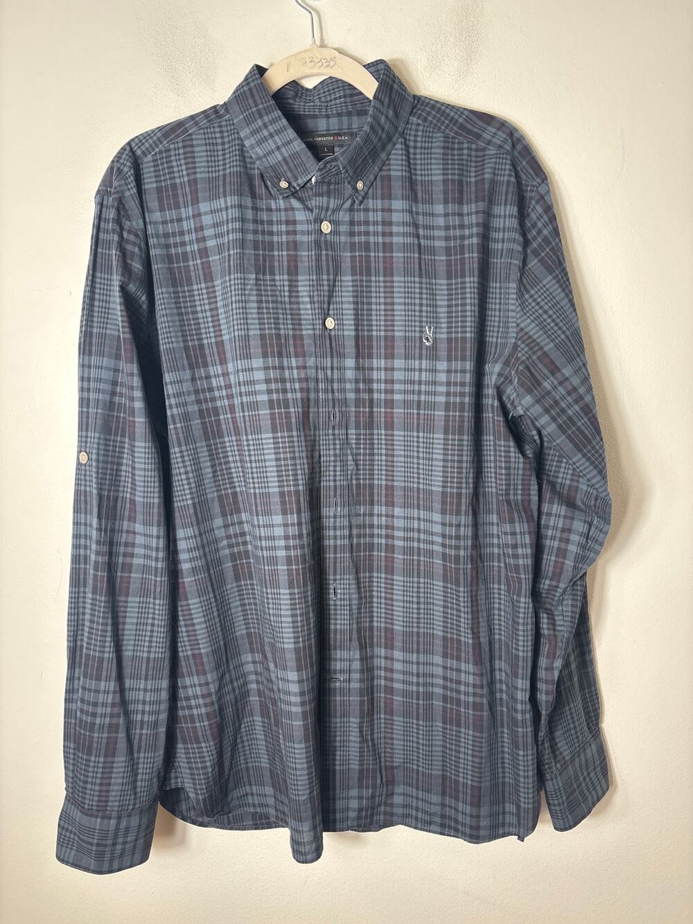 Men's John Varvatos Greenish Gray Plaid Long Sleeve Linen Shirt Sz M